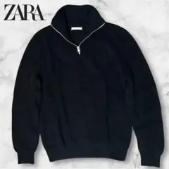 ZARAハーフジップニットセーター L ダークネイビー y2k 畦編み 袖リブ