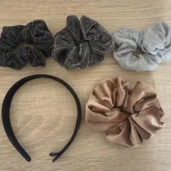 ヘアアクセサリーまとめ売り5点セット シュシュ カチューシャ