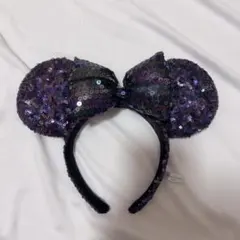 【ほぼ新品】ディズニーカチューシャ ミニースパンコール 黒紫