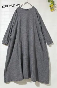 【SUN VALLAY】千鳥柄♪　コットン　リネン　ロングワンピース　Mのサムネイル