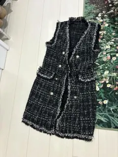 ノースリーブ ツイードベスト 黒と白