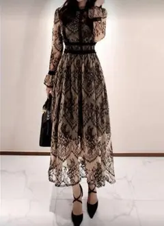 【新品】*⭐︎レース 長袖 ⭐︎* パーティードレス 黒 タグ付き Mサイズ⭐︎*