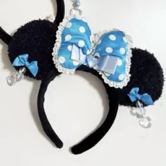 ディズニー　カチューシャ　ミニー　イヤリング　ドット　水色　1つ