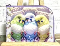 ハンドメイド　インコ柄のマルチポーチ