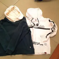 フード付きパーカー 150cm ホワイト/グリーン