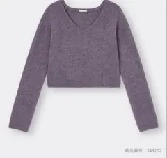 パフィータッチVネッククロップドセーター　パープル