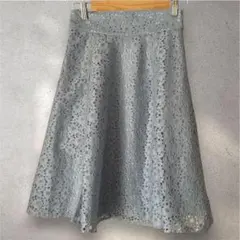 ミッシュマッシュ　レーススカート　フレア　膝丈　ライトブルー