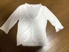 白 クロップドカーディガン　カーディガン　フリフリ　ふりふり　前ホック