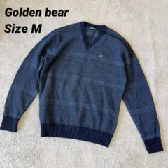 Golden bear ゴールデンベア　Vネックニット　ウール混　ネイビー　M