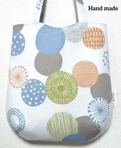トートバッグ　肩掛けトートバッグ 　北欧風　ドット柄　綿麻　ハンドメイド
