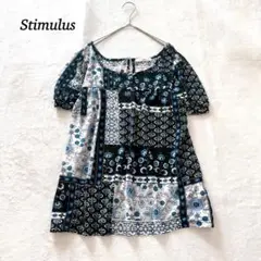 【Stimulus】パッチワーク風ブラウス M 半袖 総柄 チュニック