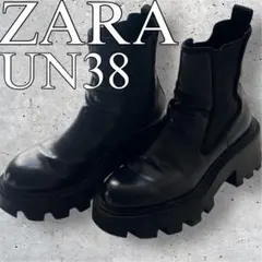 ⭐️着画あり⭐️ZARA サイドゴアブーツ 黒 レザー ショートブーツ 38 厚底⭐️