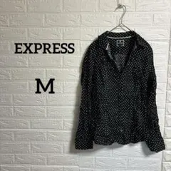 海外古着♡EXPRESS【M】ブラック ドット柄 長袖シャツ