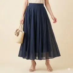コットン100% ロングスカート フレアスカート ネイビー 36サイズ 無地のサムネイル