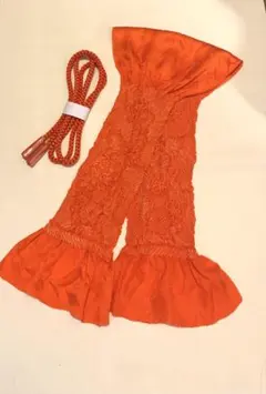 絞り帯揚げ　金糸入り丸紐　帯締め　朱色　オレンジ　セット