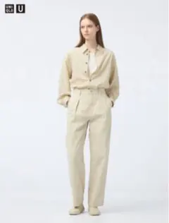 UNIQLO U デニムタックパンツ/ベージュ 32大きめ