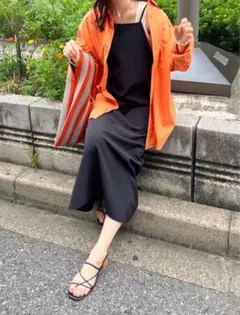 Discoat オレンジ オーバーサイズ長袖シャツ