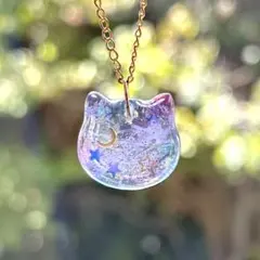 星空の猫のペンダント　ねこ　宇宙