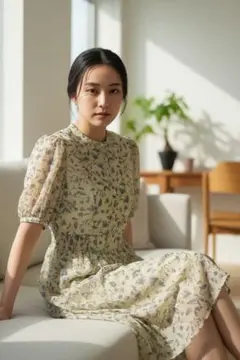 ⭐︎ワンピース⭐︎ 花柄　ベージュ　シャツワンピース　半袖