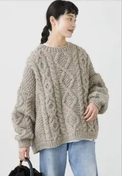 着用2回　かぐれ　ペルー アランニット クルーネックニット　ハンドニット