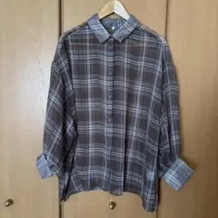 しまむら　SUNNY HOUSE シアーシャツ　チェック　ブラウン　L