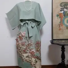 リメイク着物ロングワンピースボレロ付き正絹Ｌ色留袖