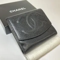 正規品　シャネル　折り財布　Wホック　キャビアスキン　ココマーク