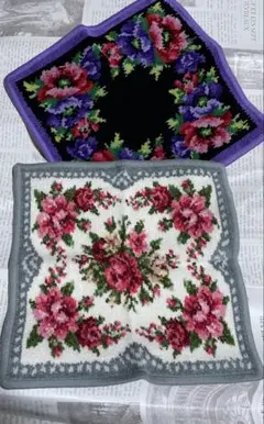 花柄刺繍タオルハンカチ2枚セット