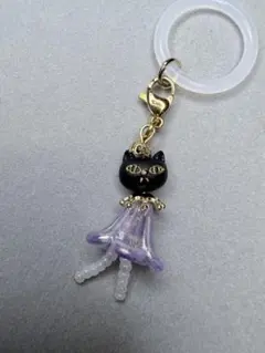 ハンドメイド チャーム 黒猫 パープルドレス バレリーナ猫ちゃん