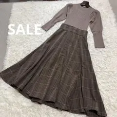 4/5迄FRAY I.Dリブニットコンビチェックワンピース ベージュ 00