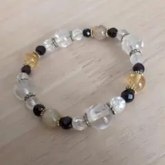 最強陰陽金運クリスタル シトリンオニキスブレスレット
