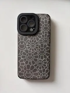 花柄グレーソフトケース　iPhone13pro