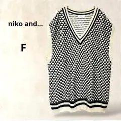 ニコアンド　ニットベスト　F　総柄　ブラック系　ユニセックス　カジュアル　春秋