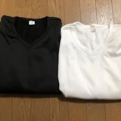 b0u様専用　メンズ　黒長袖Vネックシャツ 肌着　裏起毛　白黒M