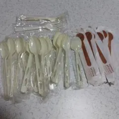 使い捨てプラ　木製 スプーン　フォーク　22本 セット