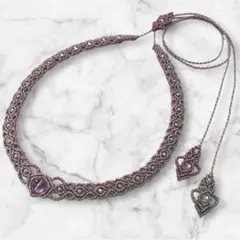 番号202 マクラメ編みネックレス☆8mmライトアメジスト ラブラドライト