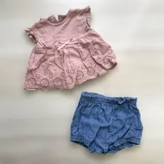 プティマイン 花柄ブラウス チュニック デニムパンツ セットアップ 70