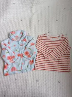 ハッカベビー花柄アウターとユニクロストライプトップスのセット80