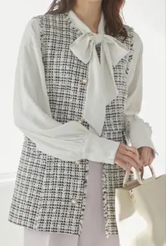 【ロペピクニック】リボンテープツイードパールボタンジレ　ベスト