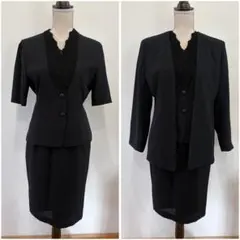 【最終値下げ】ブラックスーツ 3点セット レース装飾付き