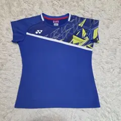 【YONEX】バドミントンシャツ 青 幾何学模様　ユニフォーム L