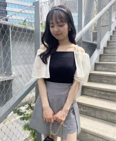 フレア袖異素材テレコトップス　NICECLAUP