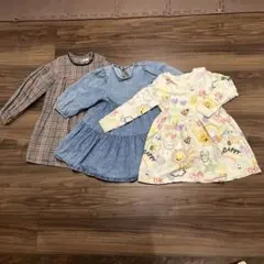 ワンピースセット 120センチ　　 チェック・デニム・花柄