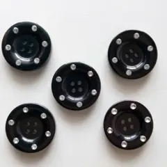 ボタン　ブラック✕ラインストーン　５個　３cm