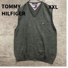 トミーヒルフィガー ニットベスト グレー 刺繍ロゴ 定番人気【6788】