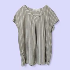 【ikka】フレンチスリーブ ブラウス 半袖 ストライプ 薄手 ゆったり 爽やか