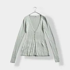 ELLE PARIS ラメ リブ ニット 薄手 カーディガン オフホワイト38