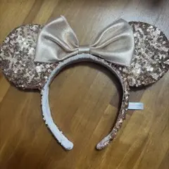 ディズニー　スパンコール　カチューシャ　ピンクリボン　ミニー