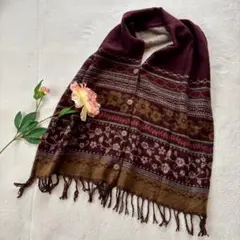 ボタン付きエスニック柄ストール＊ 大判 ショール ポンチョ風 インド製