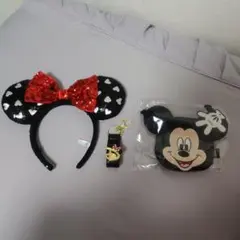 ディズニー ミニーマウス カチューシャとカチューシャキーホルダーとポーチセット